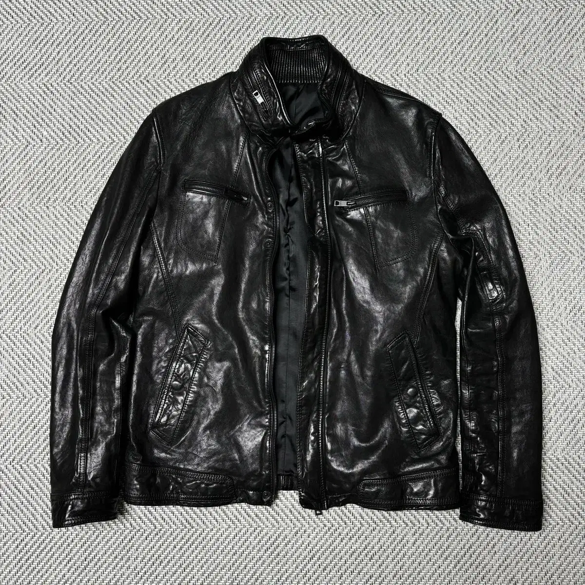 SIEG Jike Bomber Leather Biker Natural Sheepskin Jacket