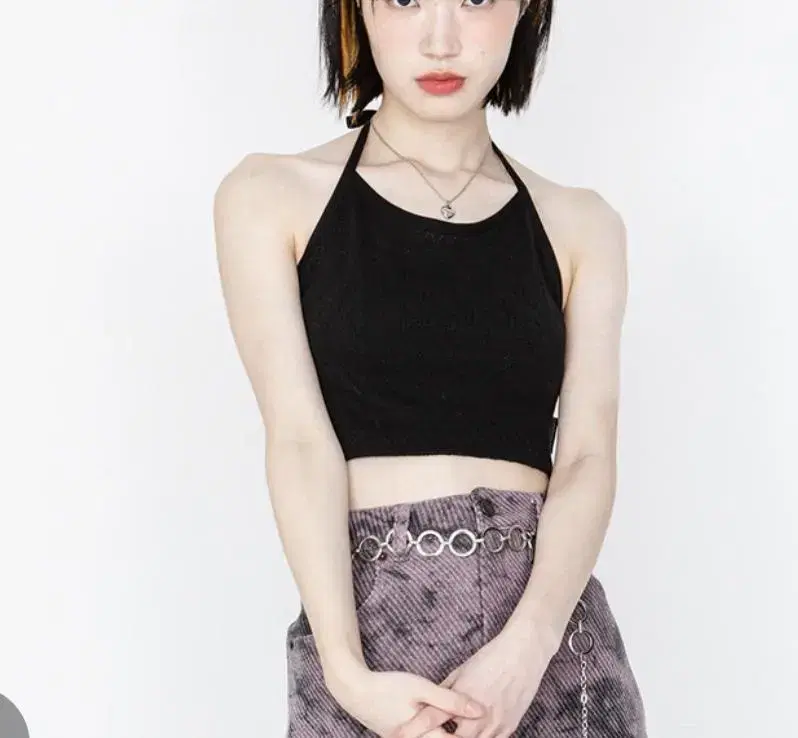 New Arrivals) Running High Halter Neck Knit Top Black M
