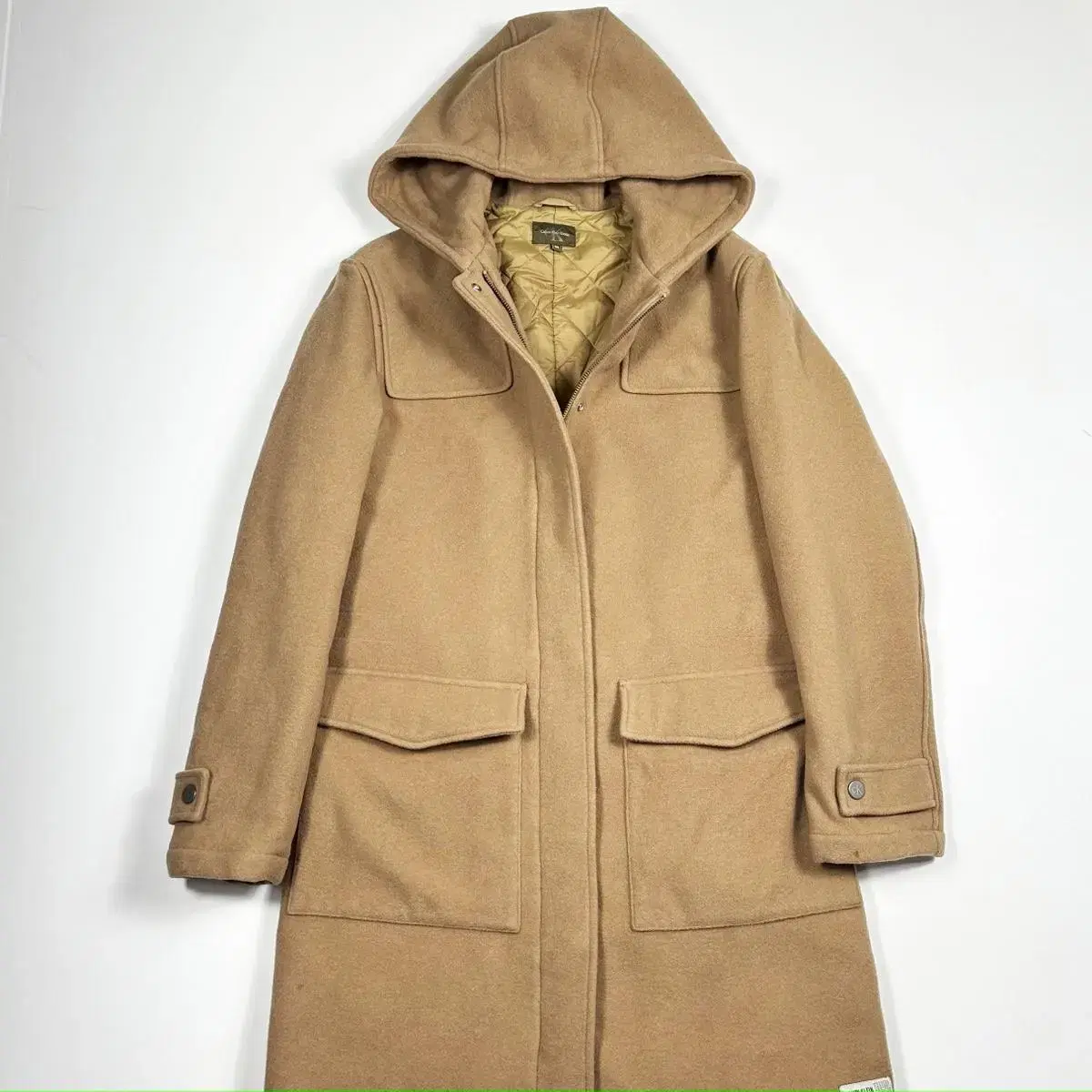 Women's Wool hooded long coat beige for Kelvin Klein