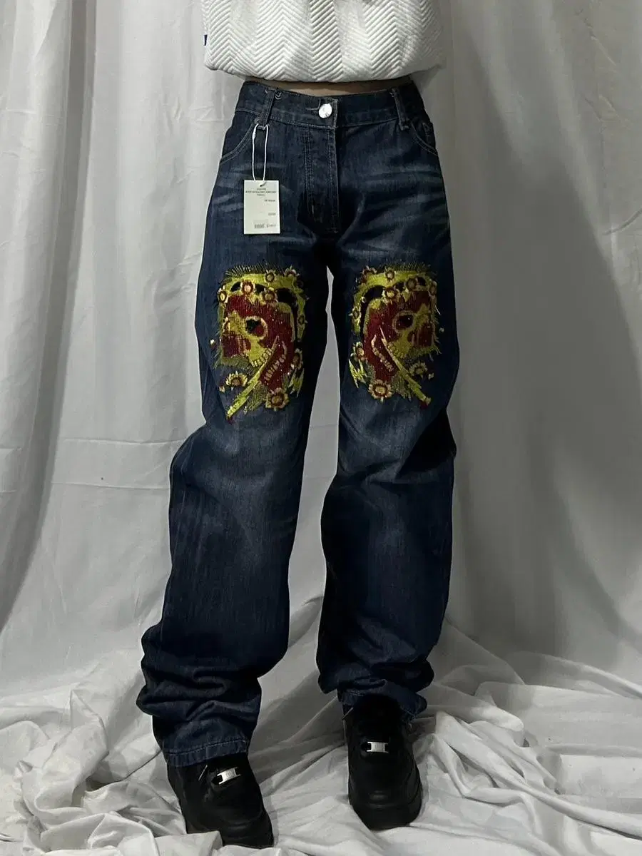 Christian Audigler Koi Embroidered Oriental Wide Denim 34