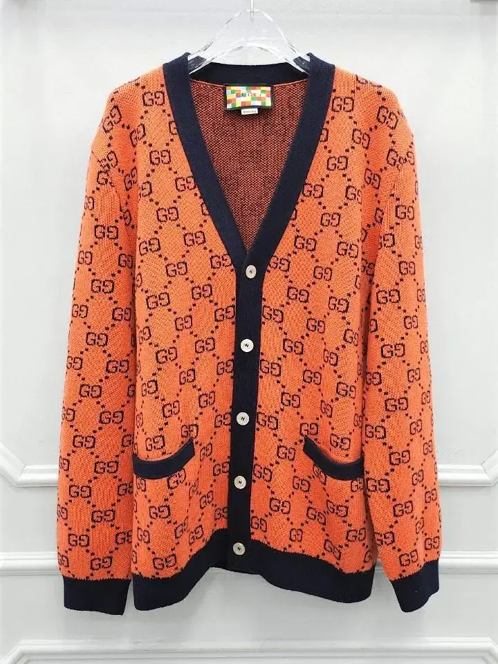 L / Gucci GG Orange Cotton Jacquard Cardigan