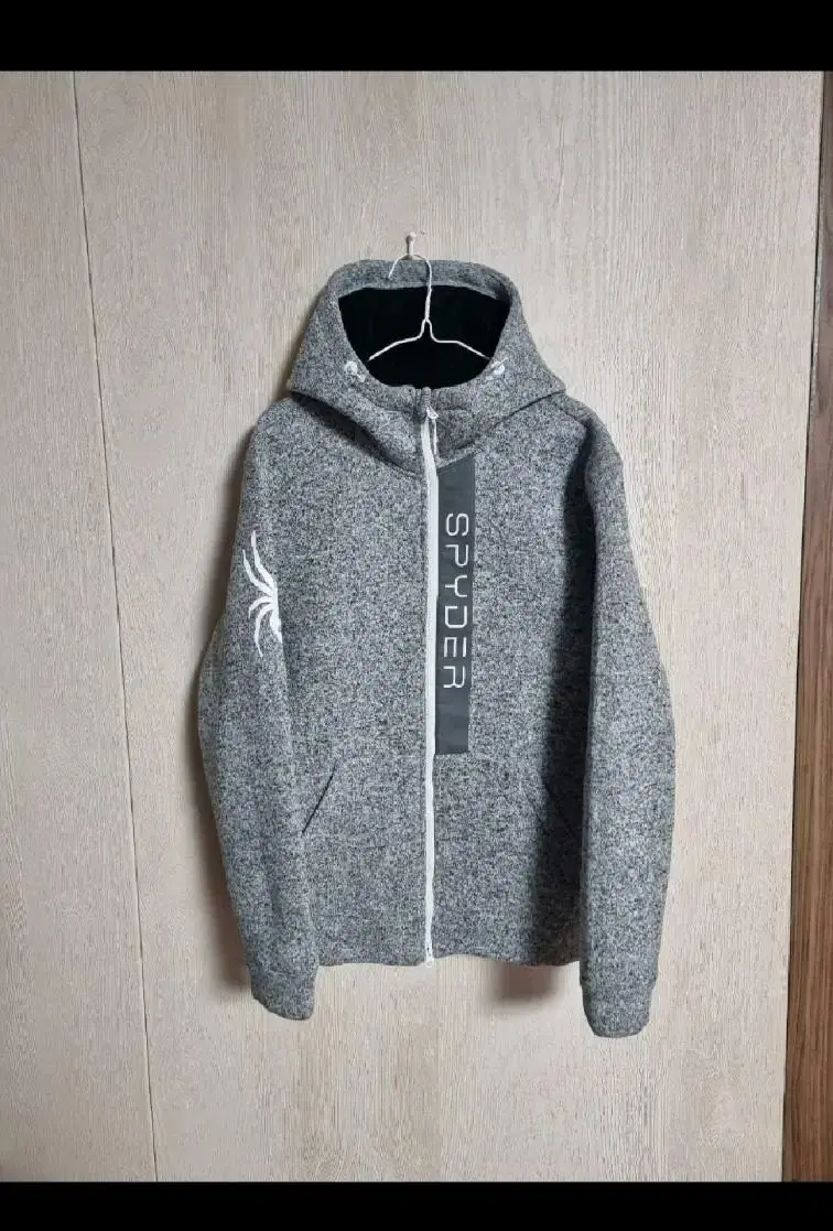 Spider hooded zip-up knit brushed grayM