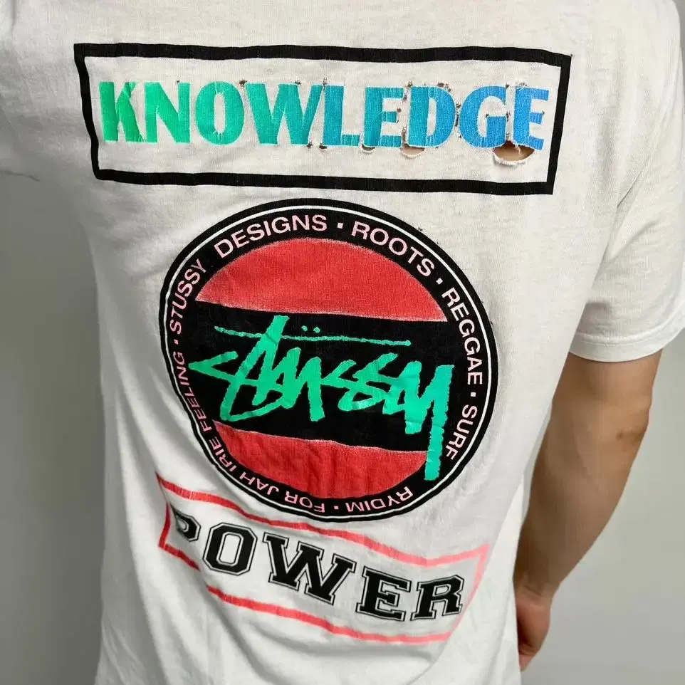 stussy knowledge power distressed t