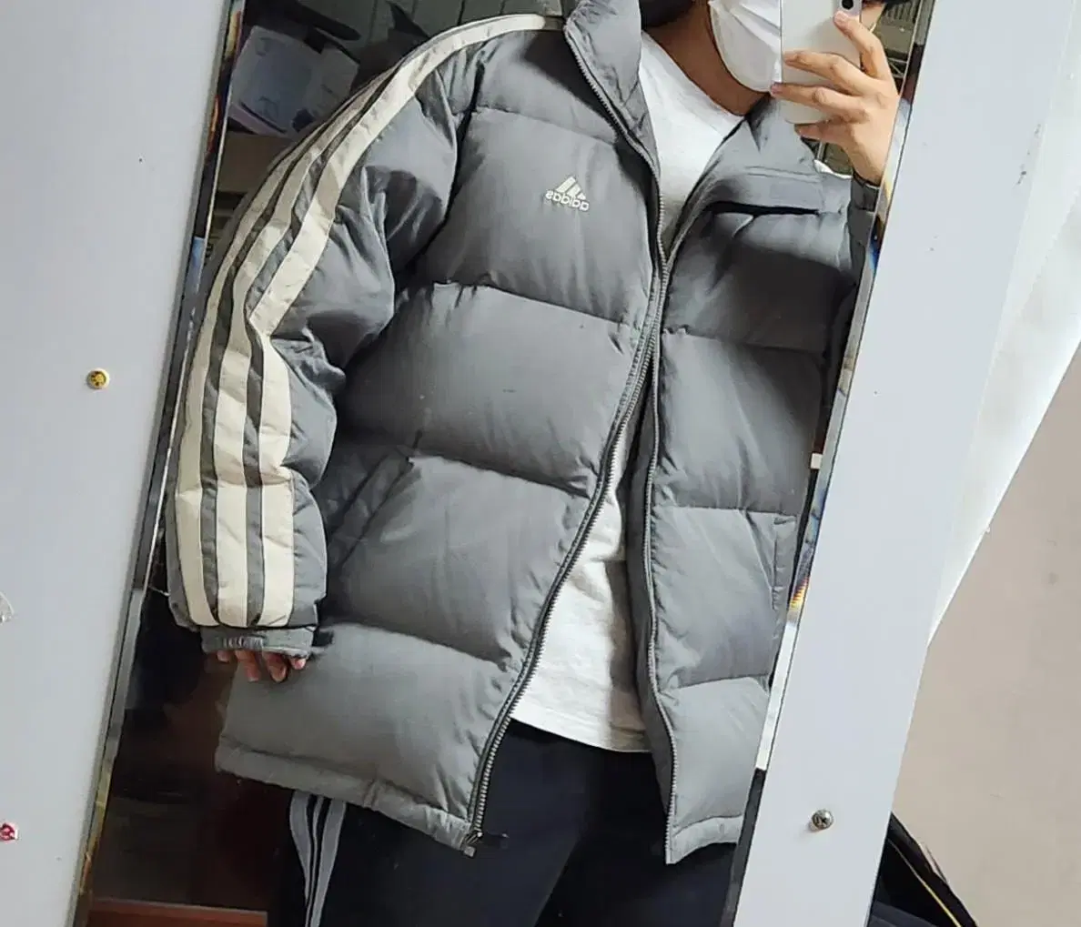 Captain Adidas Big Samsun Gray Old School Puffer Padded Jacket