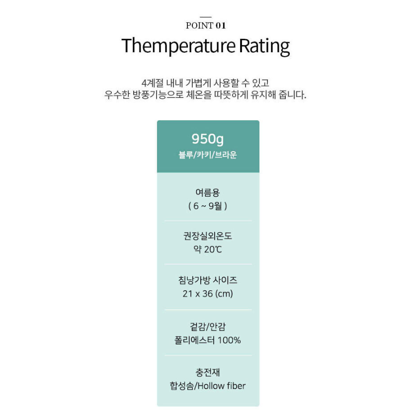 [새상품] 여름용 950g 캠핑 침낭 낚시침낭 1인용 차박 침낭