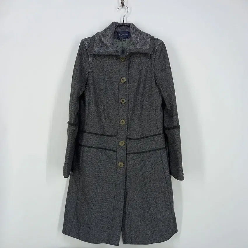 Women's Silver Knit Neck Woolen Coat Grey (HU10631)