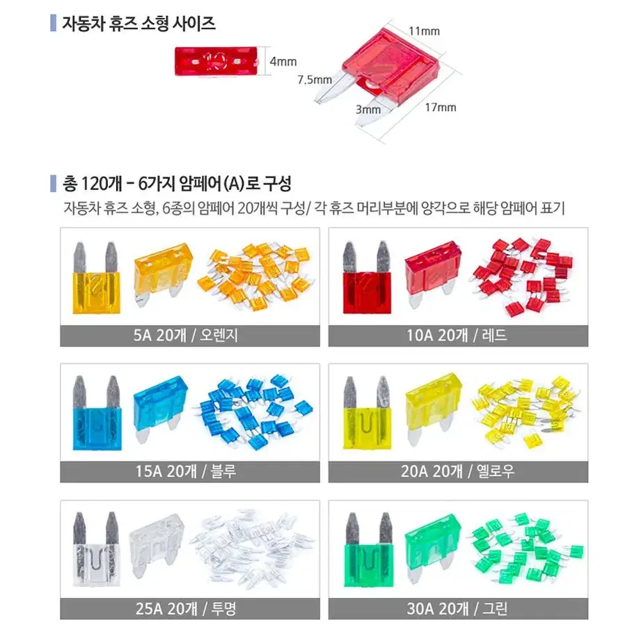 자동차 휴즈 소형 6종 120P세트 G-540