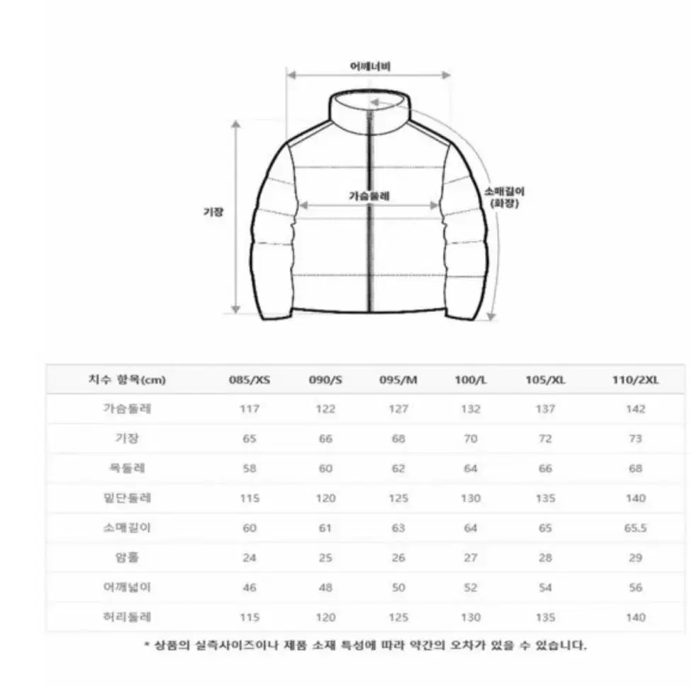 네파 숏푸퍼 자켓(105)xl 블랙