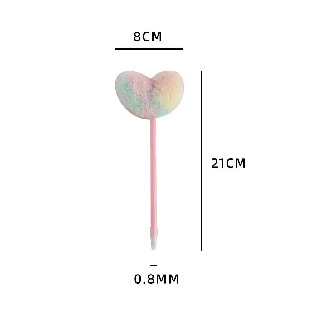 하트털 폼폼 볼펜 / 무지개 하트 털뭉치 파스텔 퍼볼펜