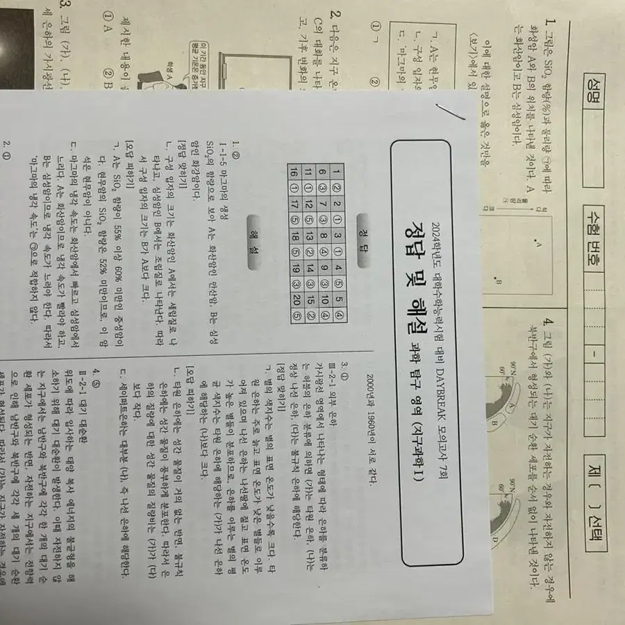박선T 데이브레이크(daybreak) 모의고사(지구과학1,2024)