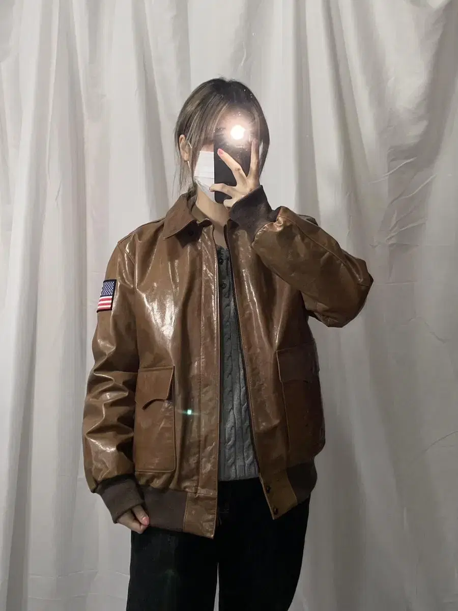 BUCO Caramel Brown American Stars and Stripes Leather Jacket L