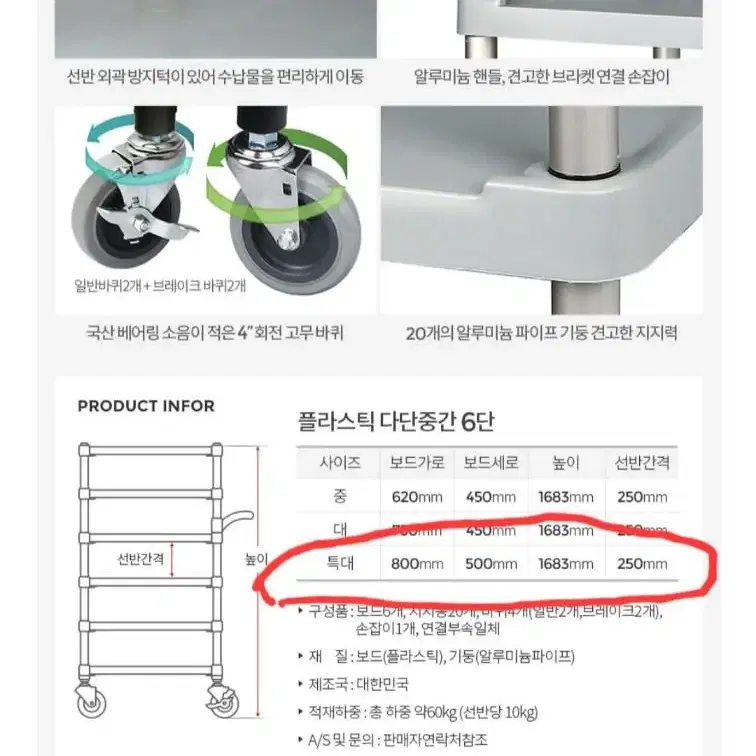 이동식 6단카트 다단서빙 트레이 6단선반