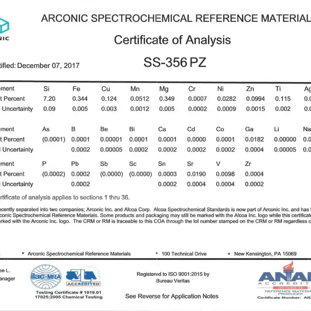 분광분석기 ARCONIC 표준시편(SS-356PZ)