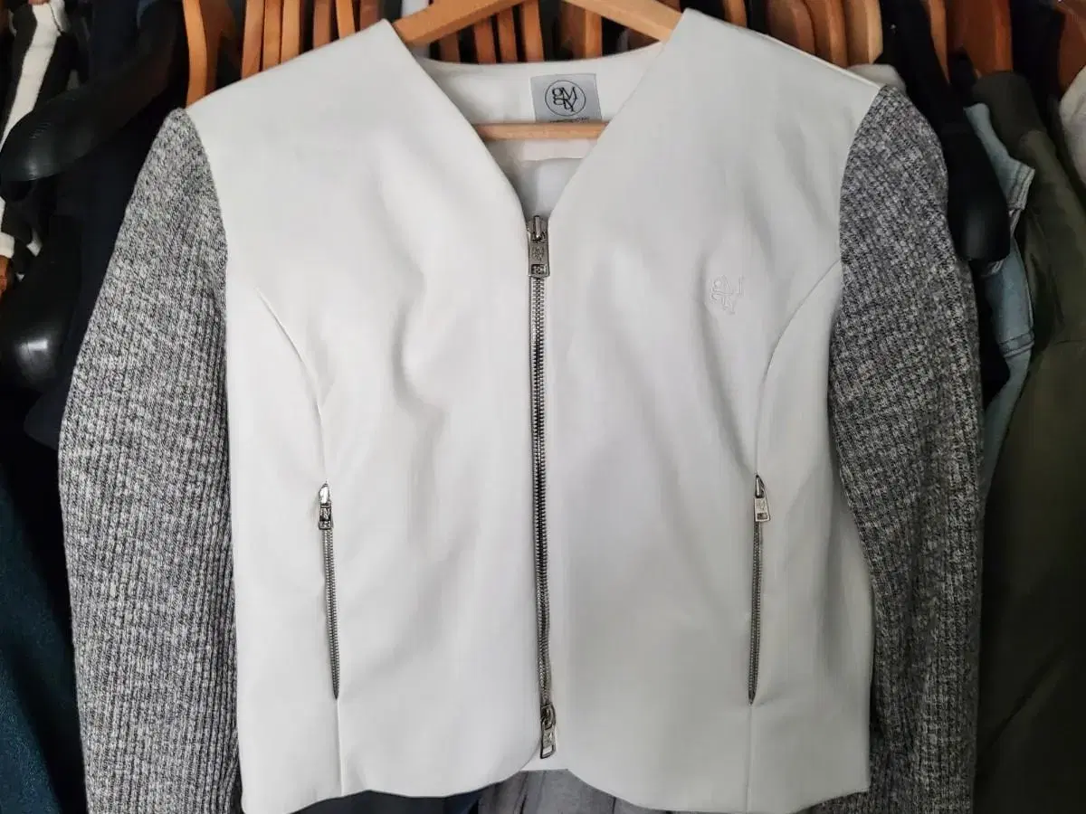 Kim Mieder Young Knit Mix Leather Jacket White