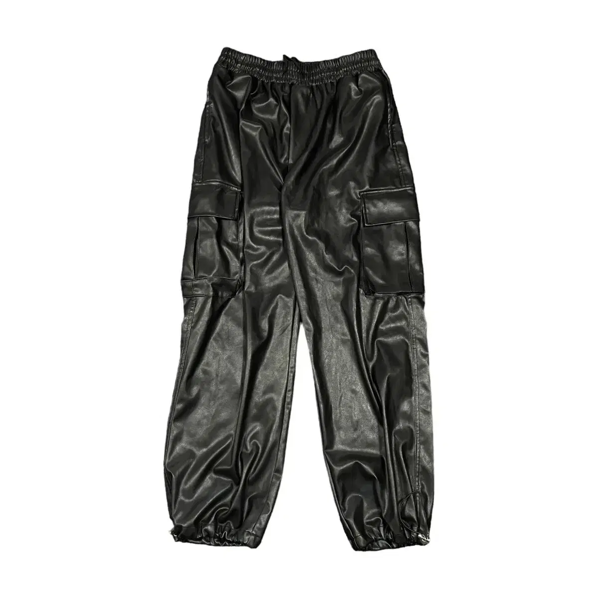 Black Leather Cargo String Pants L