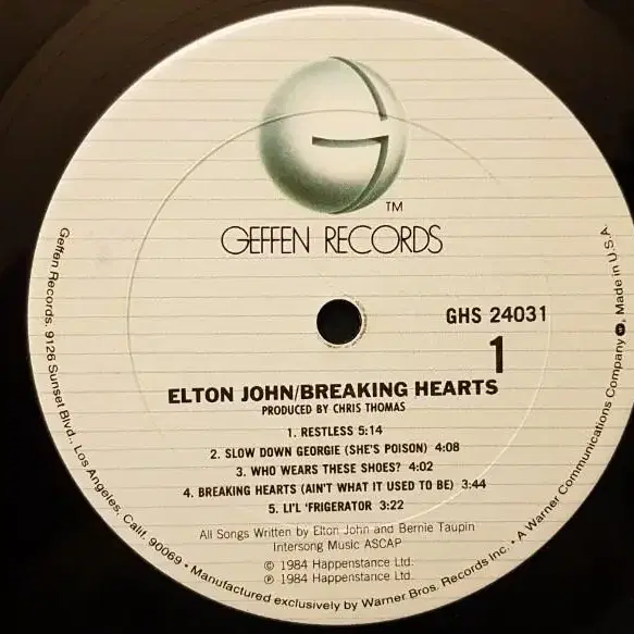 미국원반/Elton John - breaking hearts LP