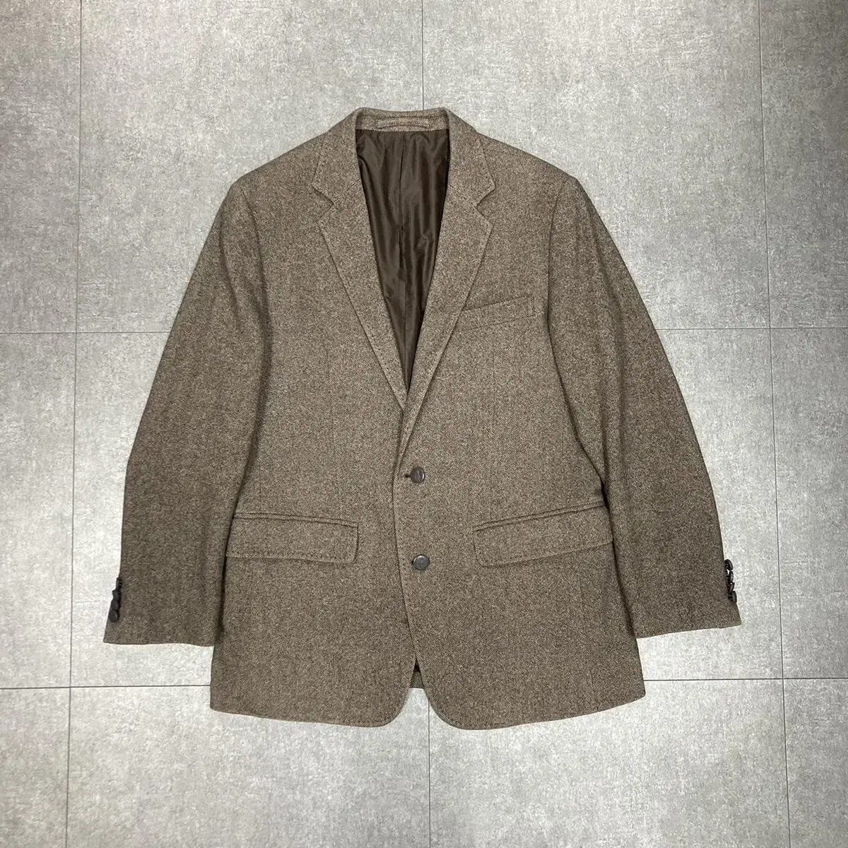 (100) Lacoste Brown Herringbone Single-Breasted Blazer 50/4