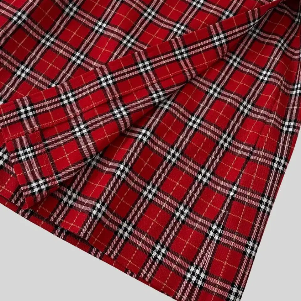 < (BURBERRY)red nova checker strap skirt