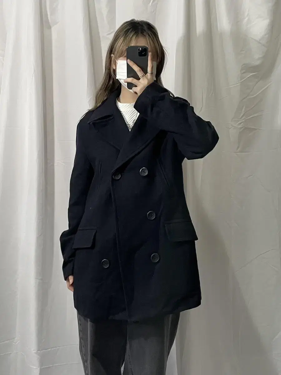 D.PULSE Black Two-Button Midi Coat L