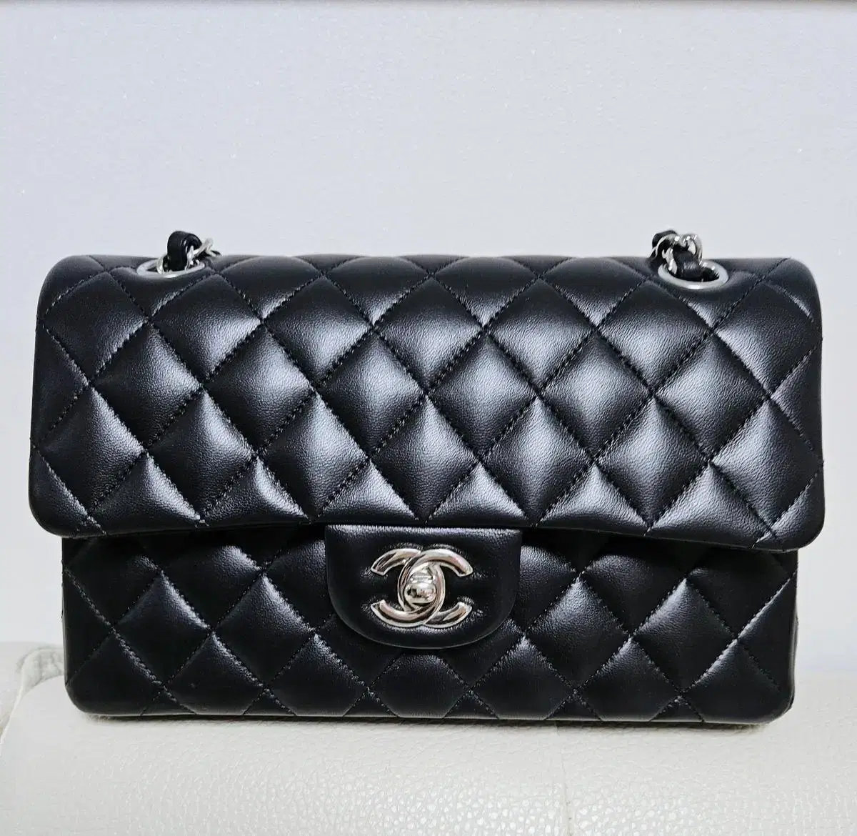 Chanel Classic Small Silver Lambskin