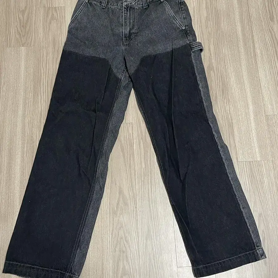 애드오프 mix denim carpenter pants black