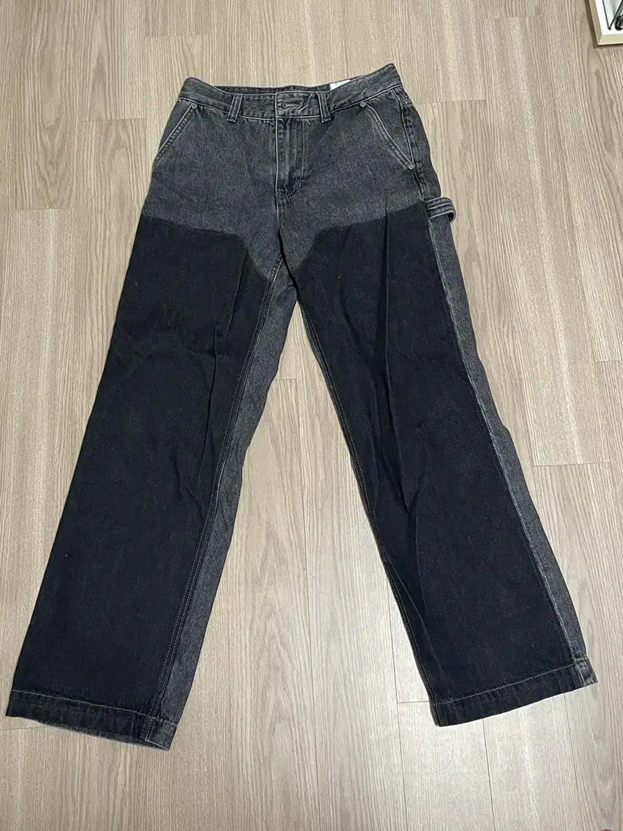 애드오프 mix denim carpenter pants black