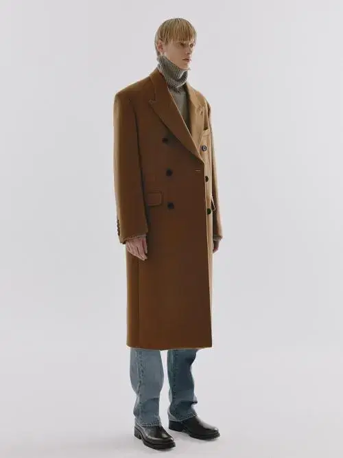 Dunst Double-Breasted Coat Olive Camel Size M New