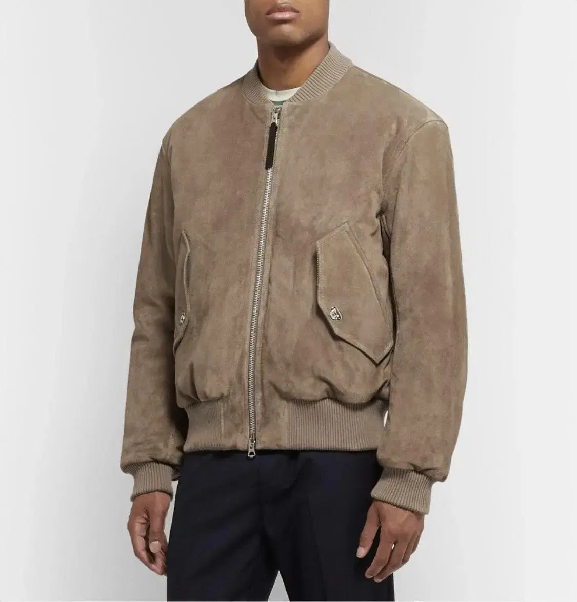 Arc'Nest Studio Suede and Leather Tucker Bomber Jacket