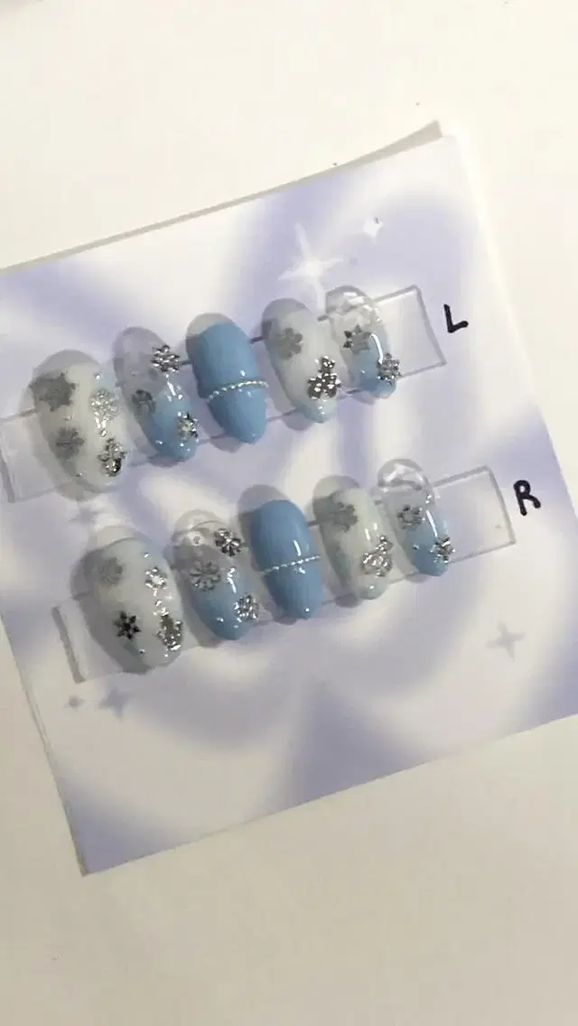 <수제네일팁> 겨울 눈꽃 파랑 네일