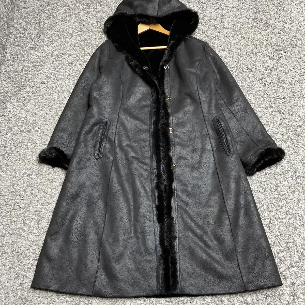 Black Mink Trimmed Hooded Mustang Coat