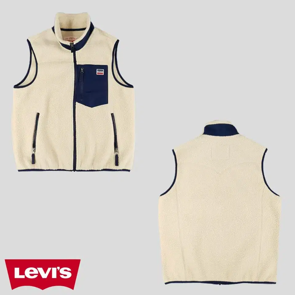 Levi's Ivory Navy Pocket Fleece Fleece Hooded Vest Vest M