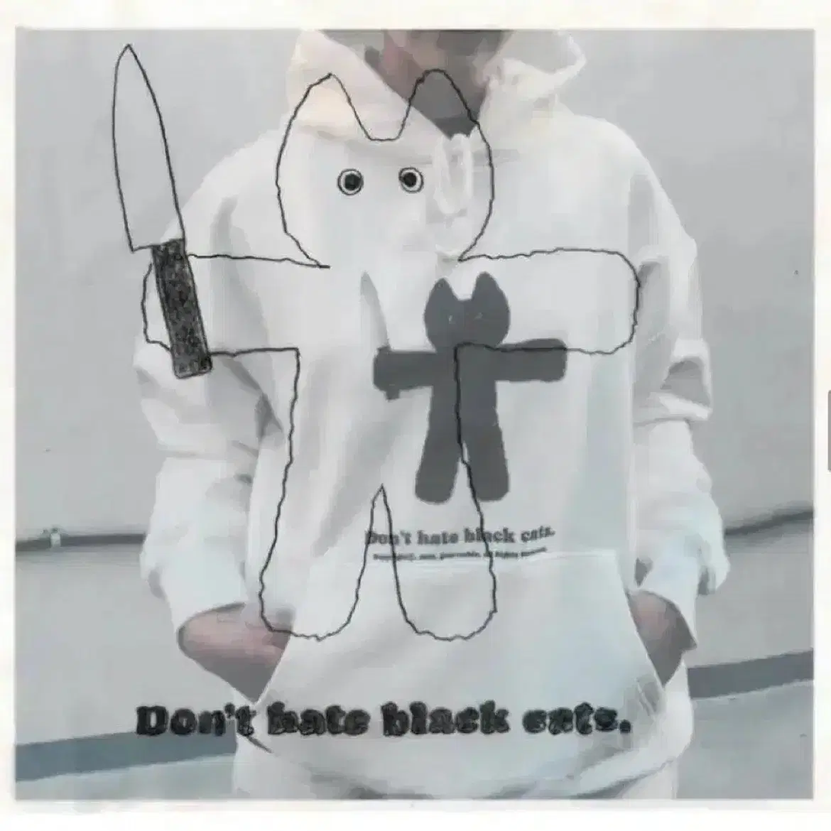 고다신 후드티 화이트 don't hate black cats