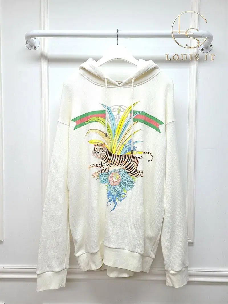 [XL] Gucci Ivory GG Three-Sunweb Tiger Print Hoodie