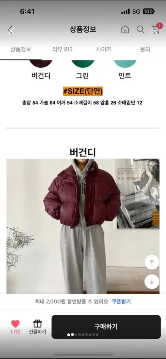 크롭패딩 급하게 팜