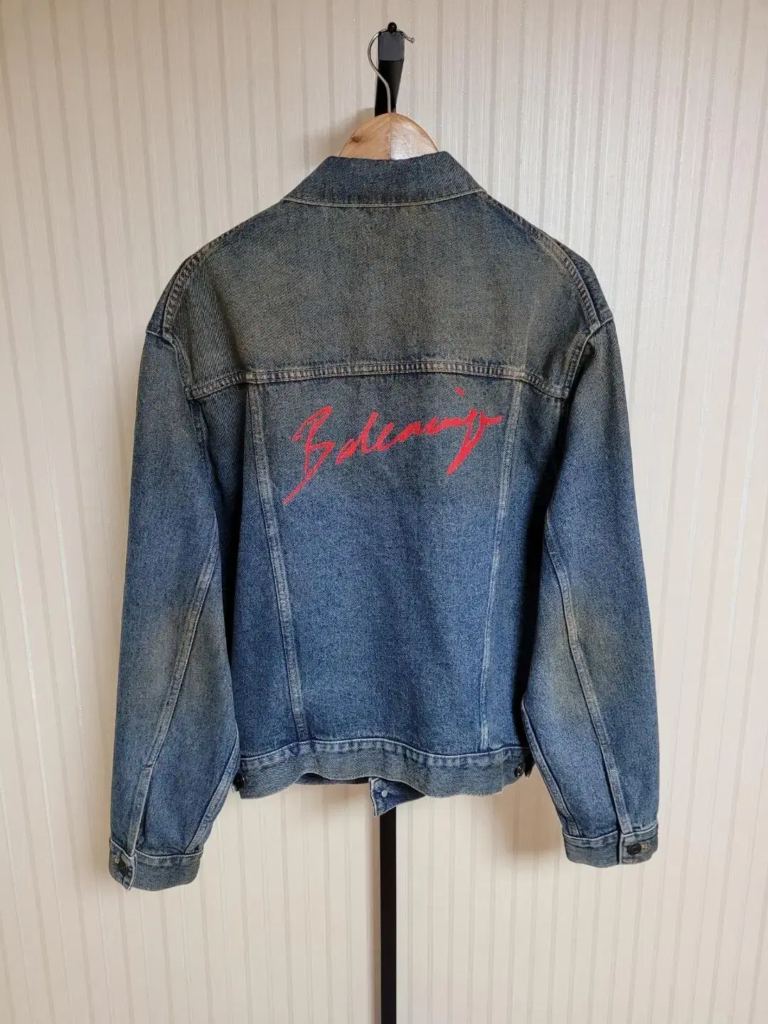 [46] Balenciaga denim back logo embroidered jean jacket