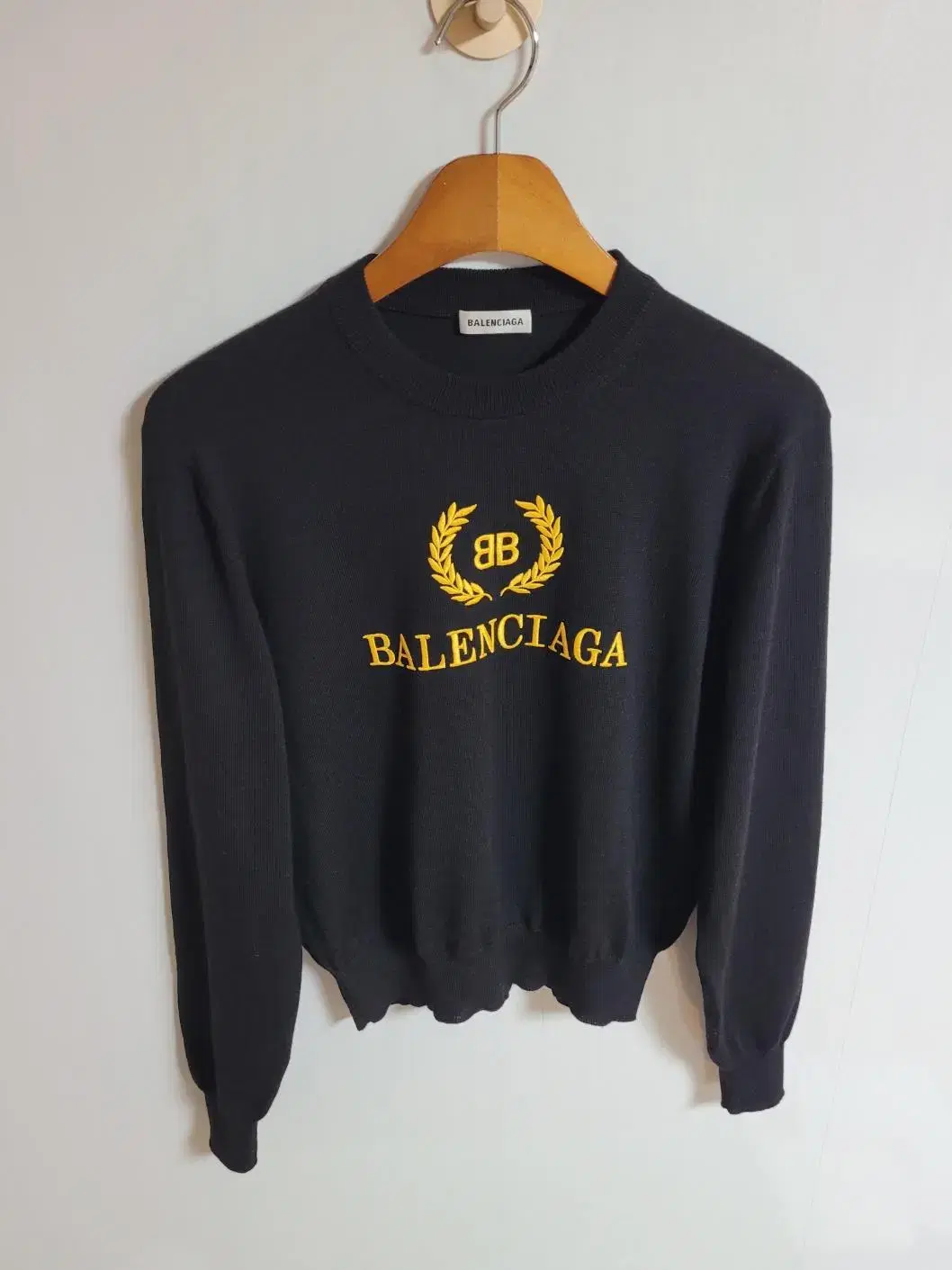 Balenciaga Black Laurel Embroidery Women's Wool Knit XS 542607 T1478