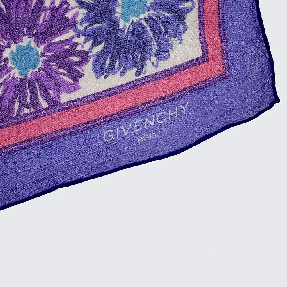 지방시 GIVENCHY 플라워 사각 스카프 실크 견 빈티지 (16899)