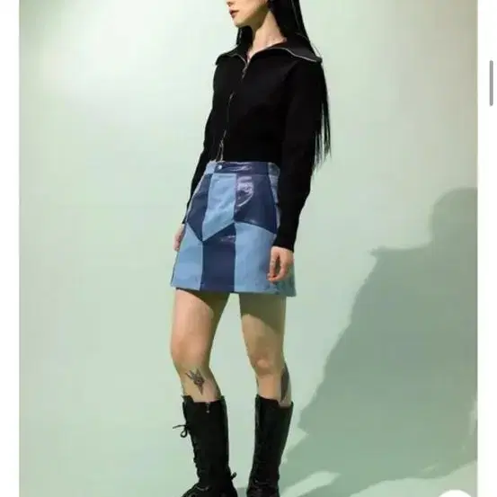 하이스쿨디스코 coated color block skirt 스커트 블루