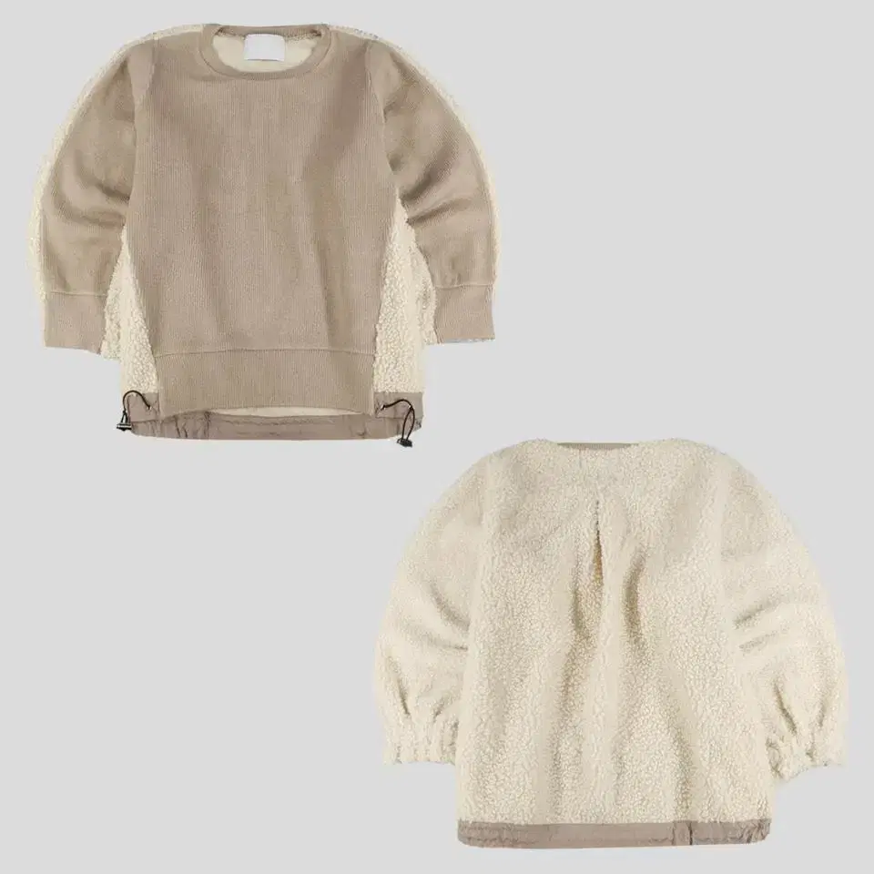 TRANOL Ivory-beige two-tone color-blocked ribbed striped fleece hoodie