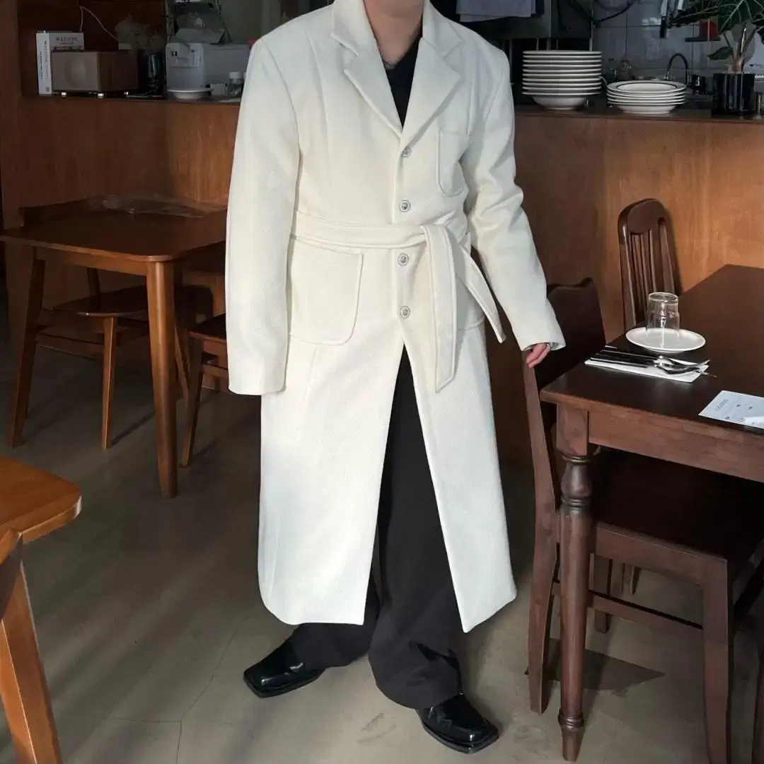 남자 트위드 싱글 로브 롱코트 단추 겨울 두툼한 coat