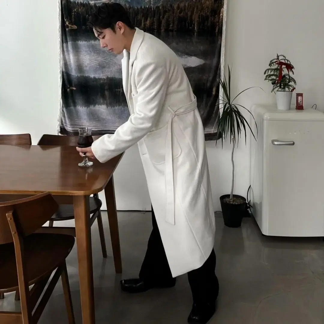 남자 트위드 싱글 로브 롱코트 단추 겨울 두툼한 coat