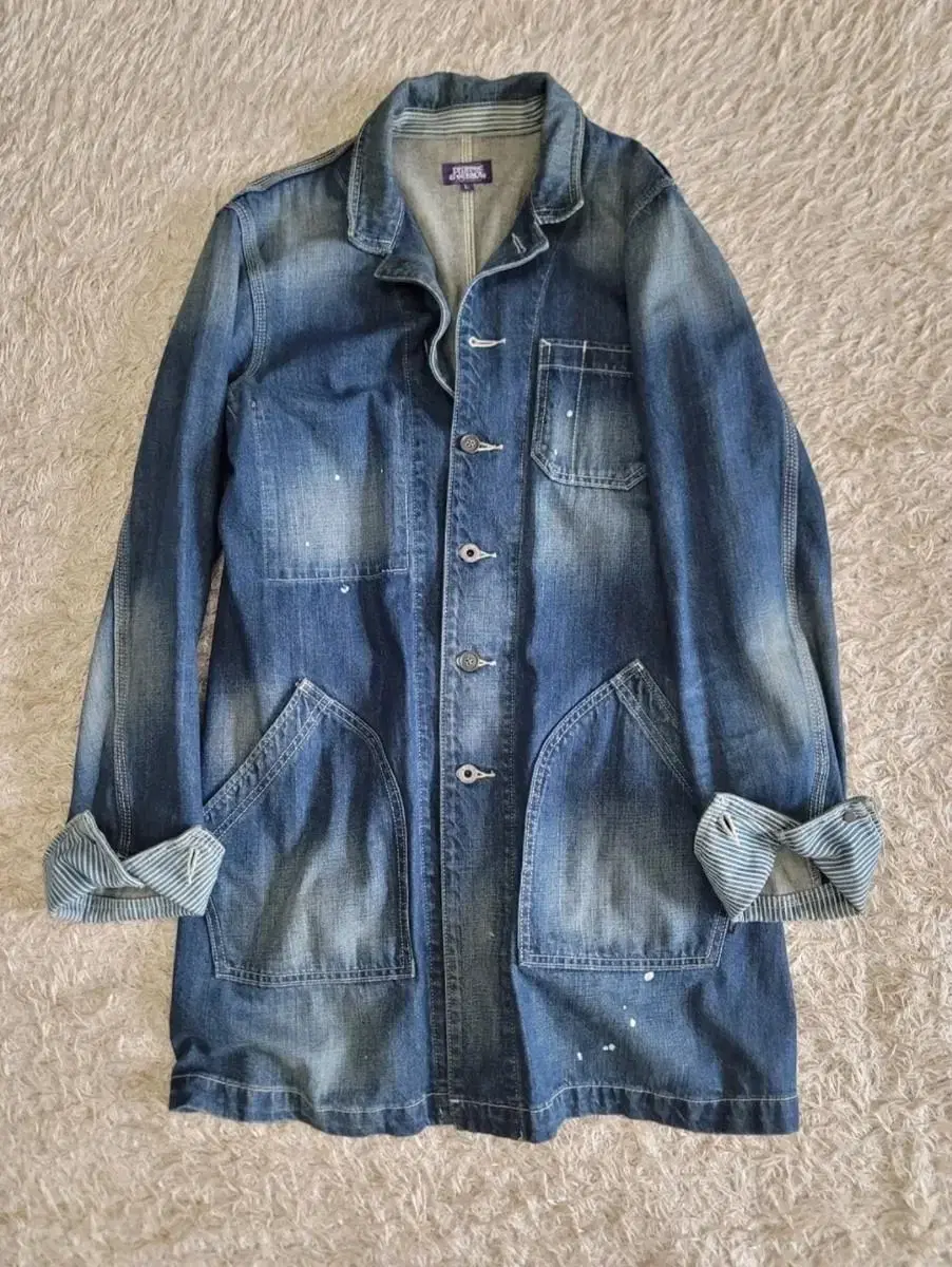 purple end yellow denim long jacket