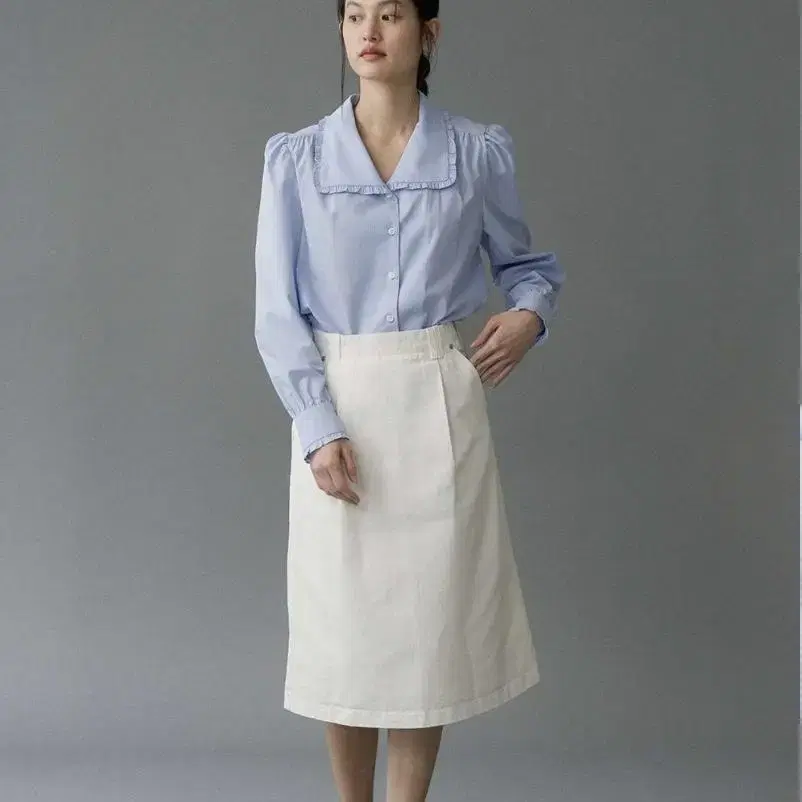 르아보네 카라 블라우스 BIG COLLAR BLOUSE BLUE