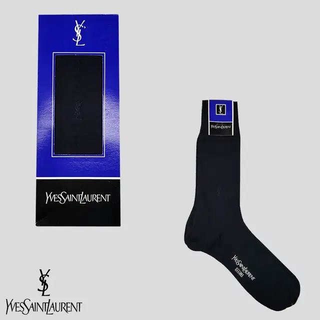 YSL 입생로랑 네이비 로고 울 폴리 나일론 정장양말 롱삭스 새상품 25