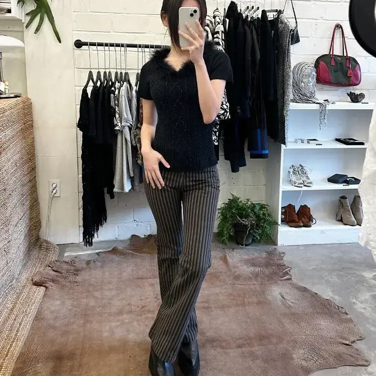 TORNADO MART herringbone boot cut pants