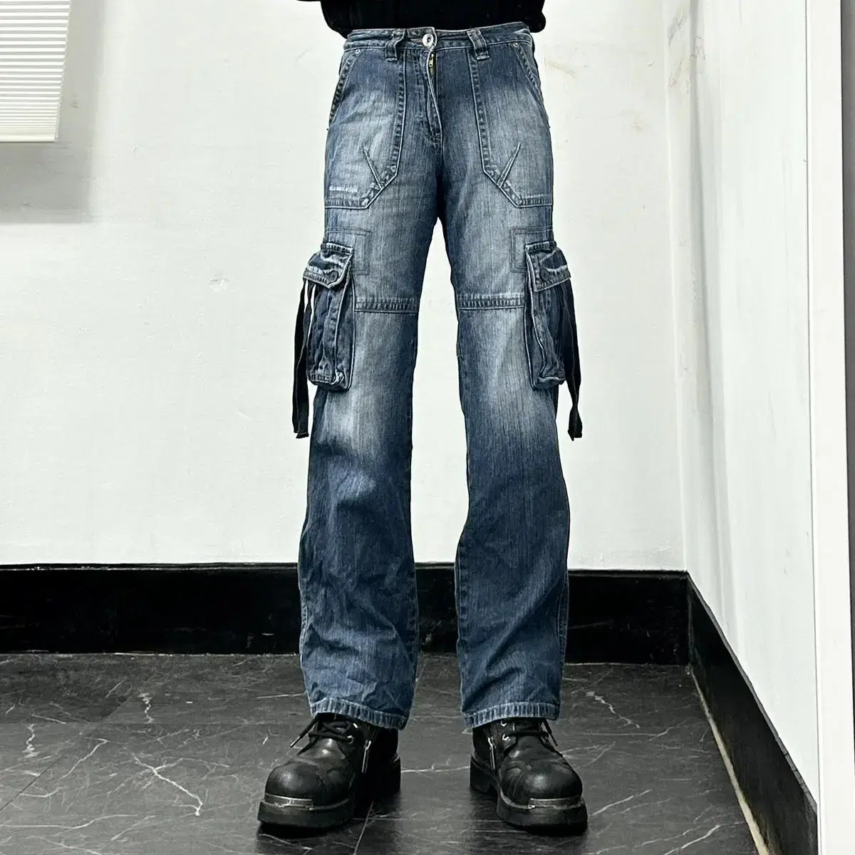 Washed Bondage Denim Cargo Pants