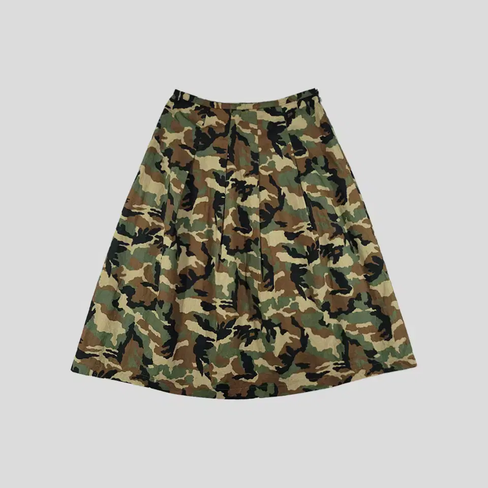 MONKN Brown khaki camouflage cotton100 A-line flared cascading skirt