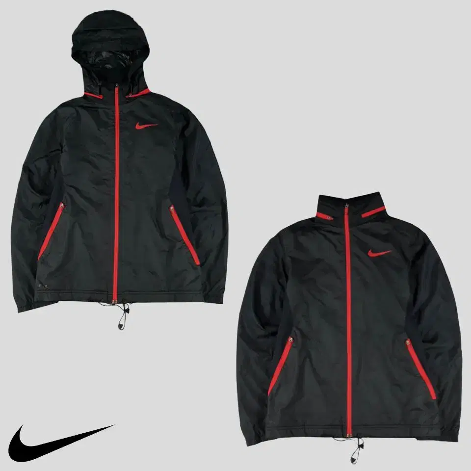 Nike Black Red Swoosh Seamsealing Stormfit Hidden Hooded Windbreaker M