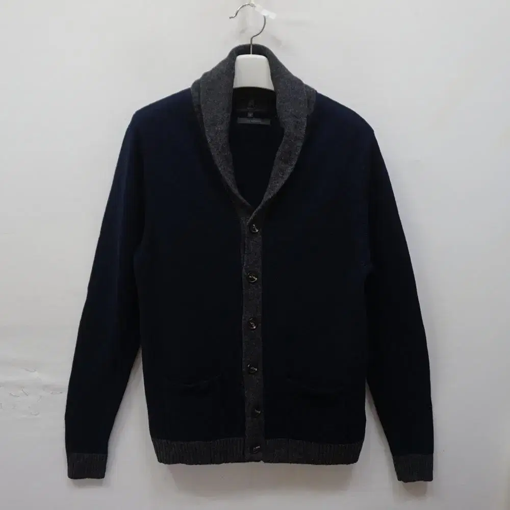 Genuine Max & Spencer PURE Wool Shawl Kara Knit Cardigan Men's M Navy