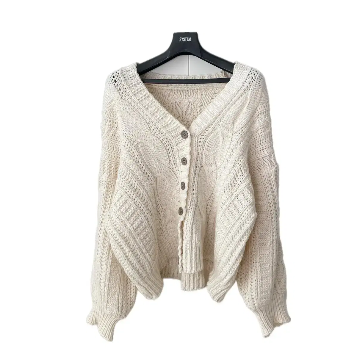 Ivory Cable Woven Knit Cardigan (F)